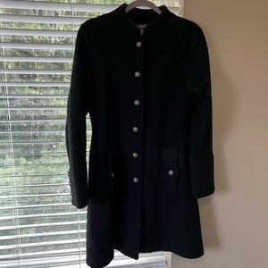 100% wool black coat with silver buttons. Size Small